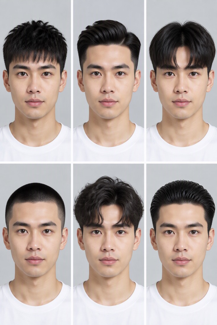 ตัวอย่างภาพ AI ที่แสดง 6 ทรงผมบนใบหน้าเดียวกัน